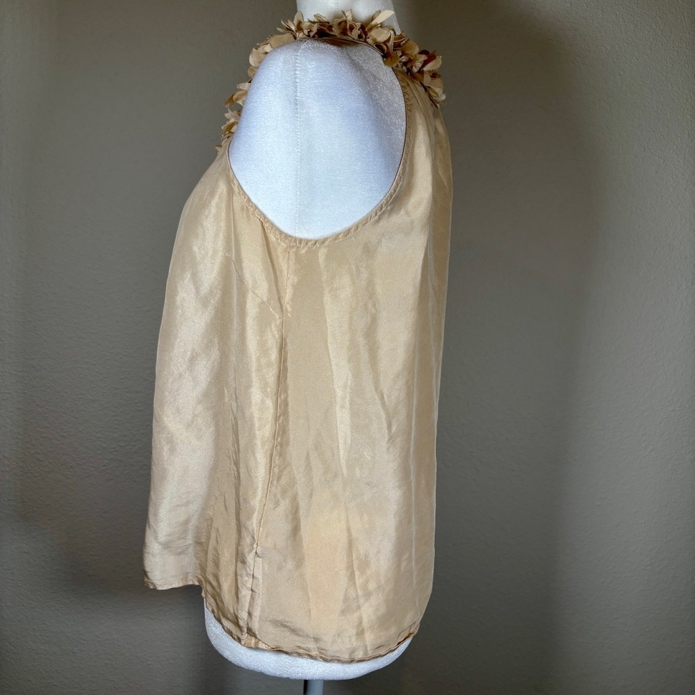J. Crew Cream Silk Sleeveless Button Down Top with Floral Collar Size 8 - Picture 2 of 5